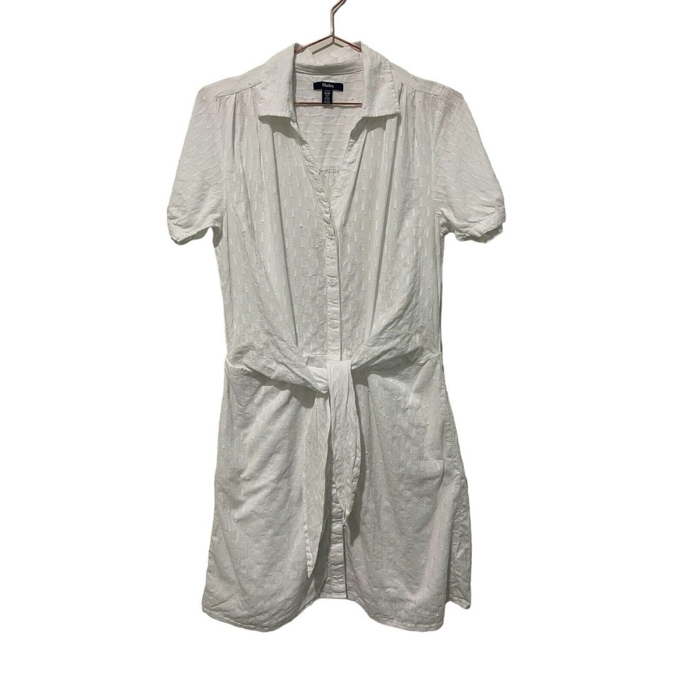 Hatley White Short Sleeve Button Front Dress With Sash 100% Cotton Medium
